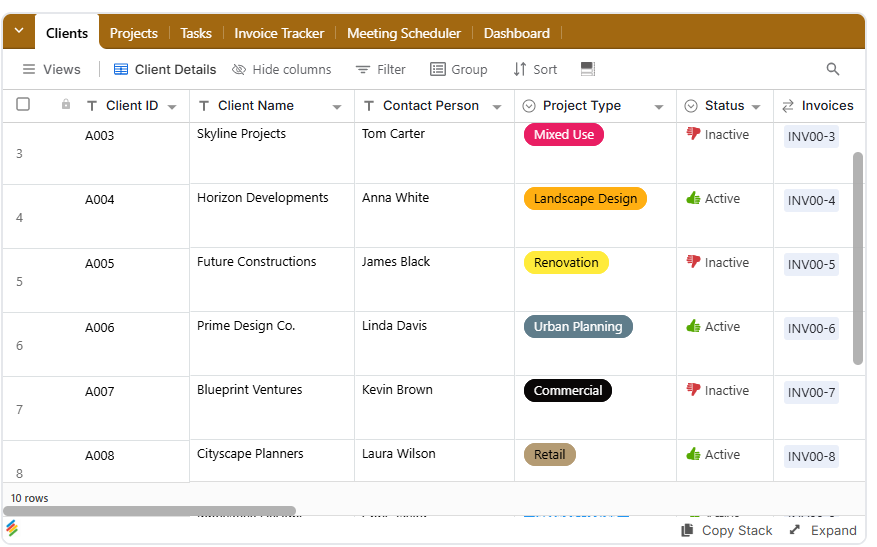 Architecture Firm CRM Template Stackby