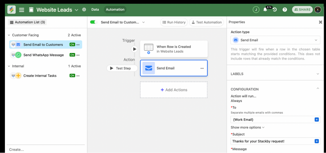 No-code + Automations | Stackby