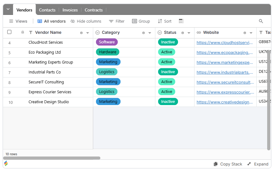 Vendor Portal Template Stackby