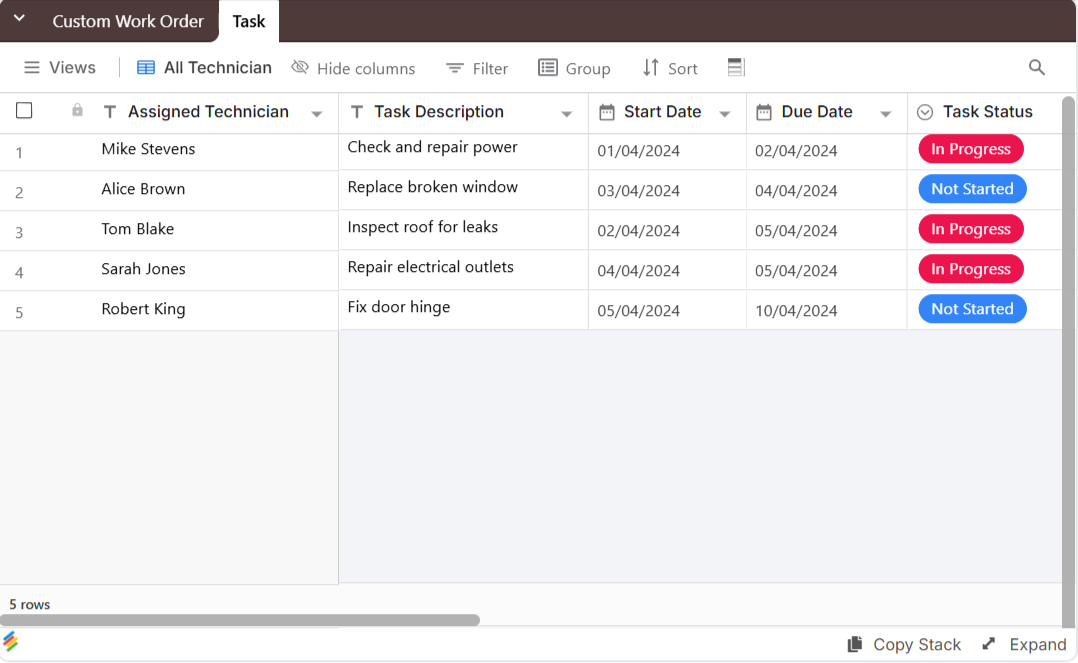Work Order template | Stackby