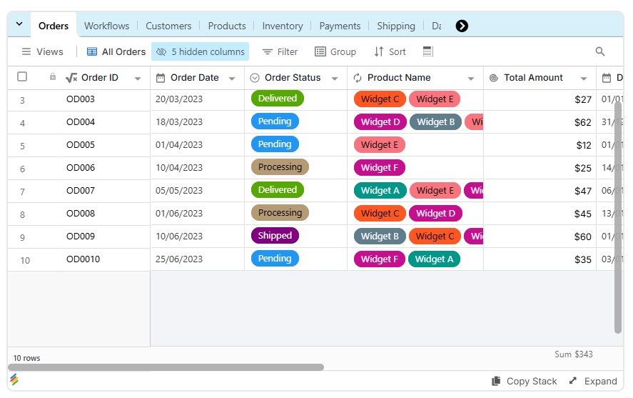 Order Management CRM Template Stackby
