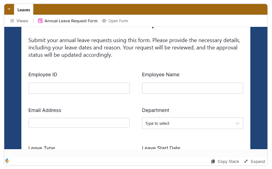 Annual Leave Form Template Stackby