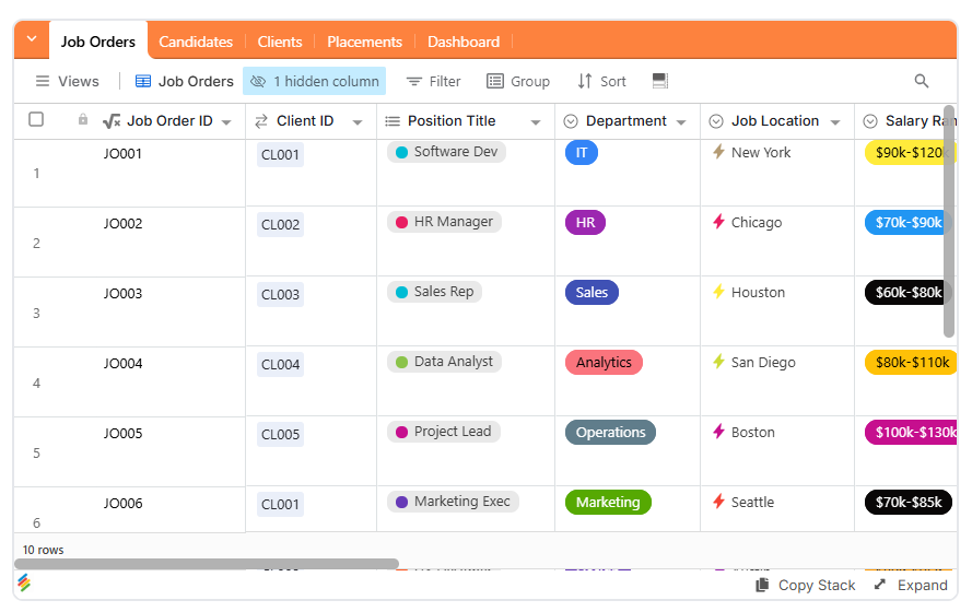 HR Agency CRM Template Stackby