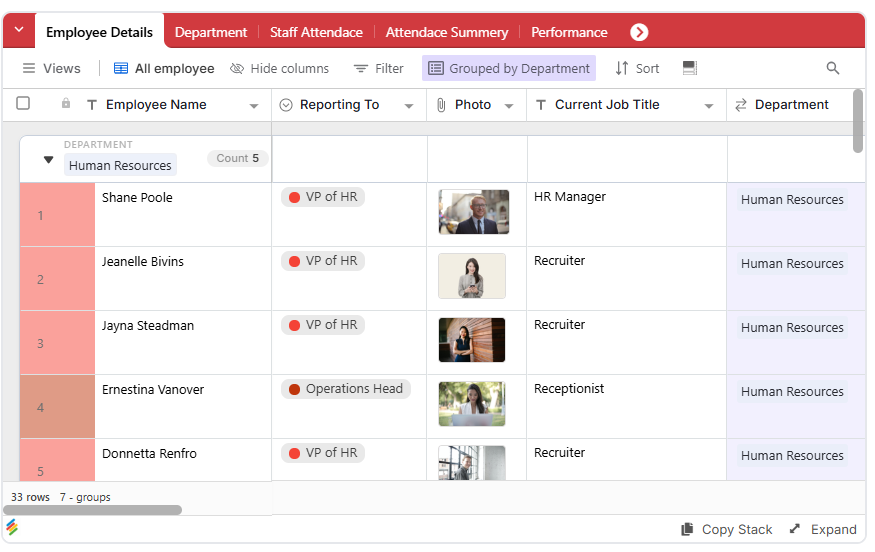 Employee Database Management System Template Stackby
