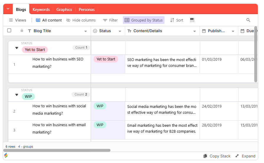 Blog Editorial Calendar Template Stackby