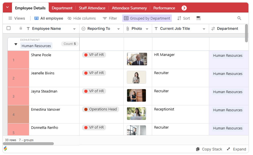 Employee Database Management System Template Stackby