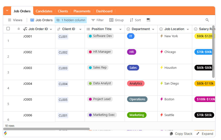 HR Agency CRM Template Stackby