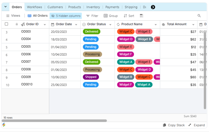 Order Management CRM Template Stackby