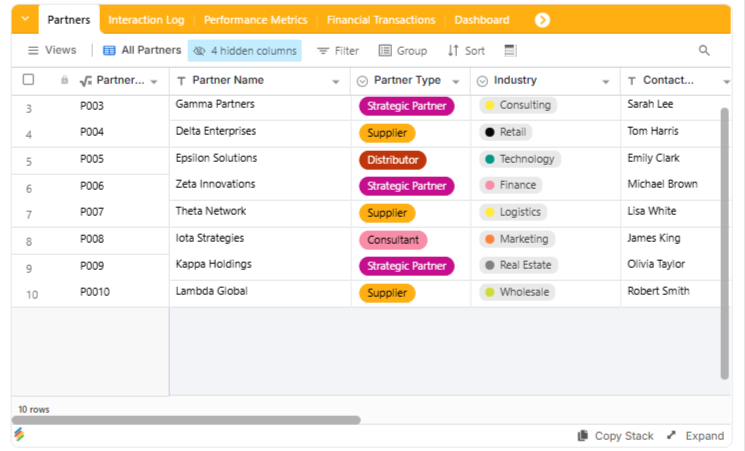 Partnership CRM Template Stackby