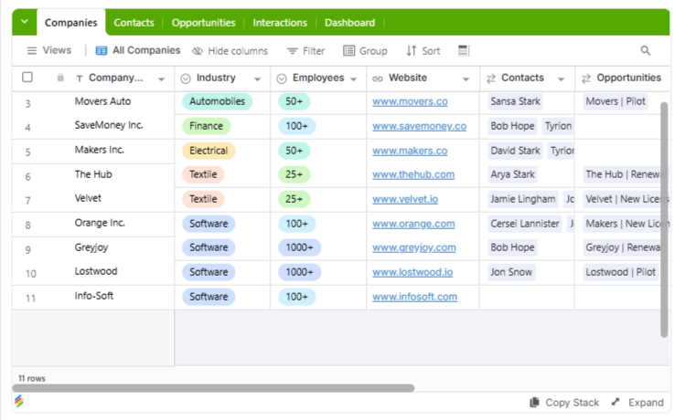 Sales CRM Template Stackby
